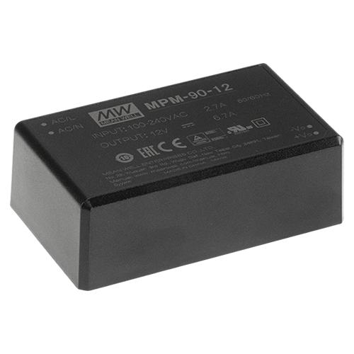 MPM-90-12, Блок питания AC-DC, 80.4Вт, вход 80…264В AC, 47…63Гц / 113…370В DC, выход 12В/6700мА, КПД 92%, ток утечки <100мкА/264В AC, изоляция 4000В AC, в корпусе 87х52х29.5мм, -30…+80°С MPM-90-12, Mean well, Блок питания AC-DC, 80.4Вт, вход 80…264В AC, 47…63Гц / 113…370В DC, выход 12В/6700мА, КПД 92%, ток утечки <100мкА/264В AC, изоляция 4000В AC, в корпусе 87х52х29.5мм, -30…+80°С